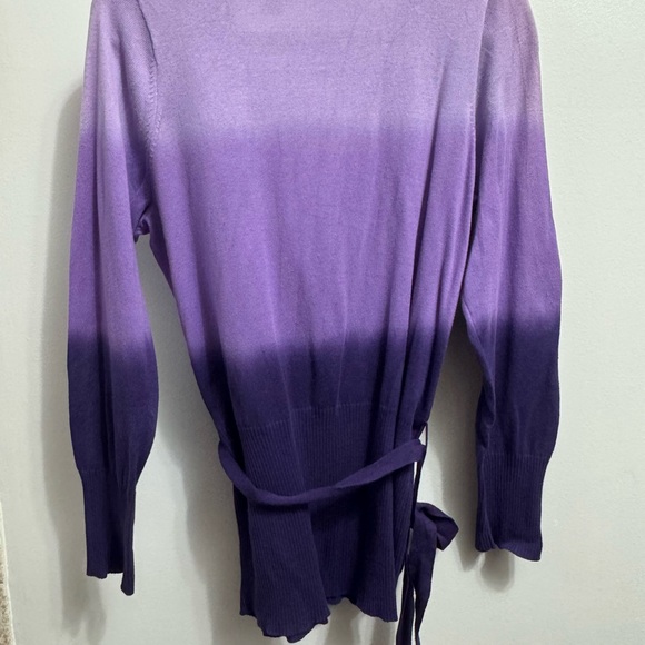 Access Liz Claiborne Purple Ombre Dip Dye Cardigan Cotton Sweater Size Large - Picture 2 of 6